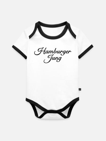 Hamburger Jung Klassisch - Baby Bio-Kurzarm-Kontrastbody - Weiß/Schwarz 