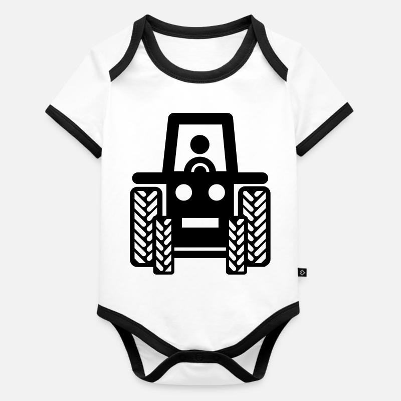 Traktor - Baby Bio-Kurzarm-Kontrastbody - Weiß/Schwarz