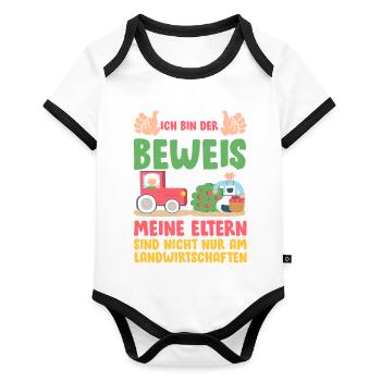 Landwirt Kinder Traktor Geschenk · Beweis - Baby Bio-Kurzarm-Kontrastbody - Weiß/Schwarz  - Vorne