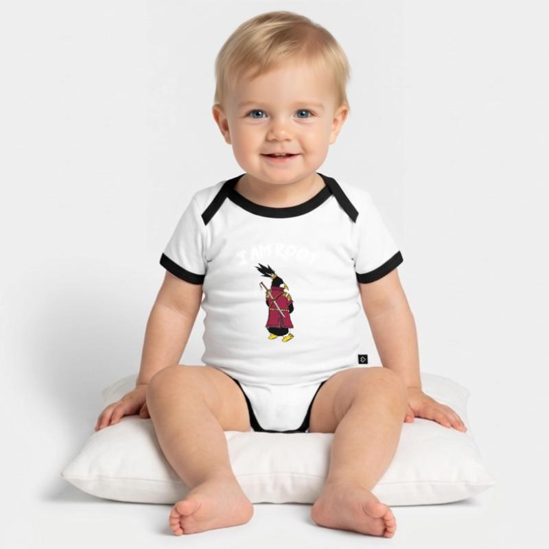 Linux Pinguin I Am Root Geeks Nerd Computer Ninja Baby Bio-Kurzarm-Kontrastbody