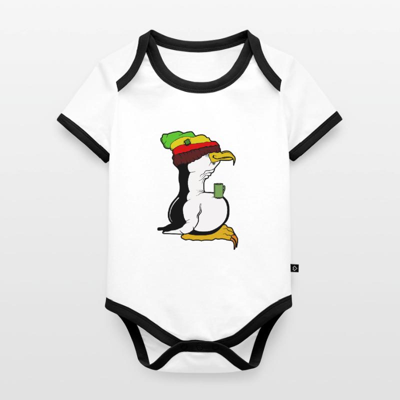 Tux Linux Pinguin Kaffeepause Computerfreak Rasta Baby Bio-Kurzarm-Kontrastbody