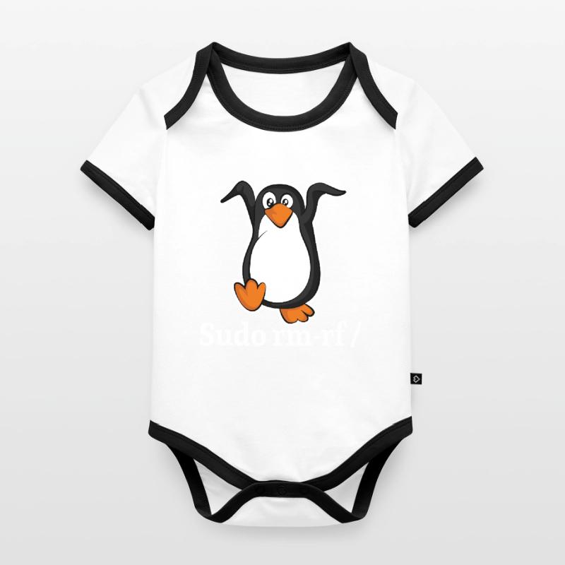 Tux Linux Penguin Sudo Rm Rf | Computer Geek Hack Organic Baby Contrasting Bodysuit