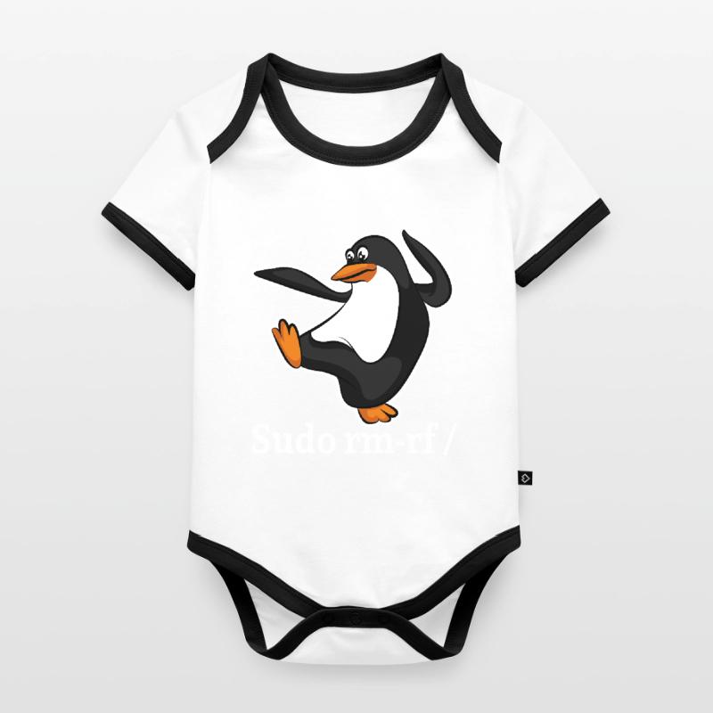 Tux Linux Pingouin Sudo Rm Rf | Computerfreak Hack Body Bébé bio contrasté manches courtes
