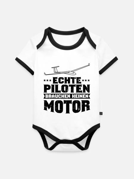 Segelflugzeug Spruch - Baby Bio-Kurzarm-Kontrastbody - Weiß/Schwarz 