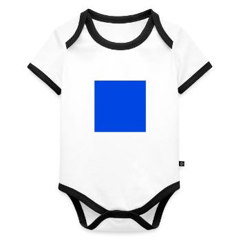blue square - Organic Baby Contrasting Bodysuit - white/black  - Front