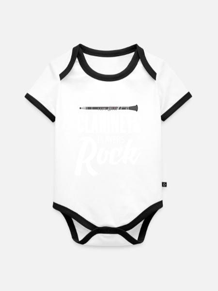 Klarinette - Baby Bio-Kurzarm-Kontrastbody - Weiß/Schwarz