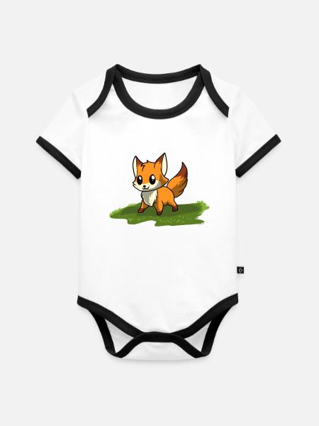 Fuchs Rotfuchs - Baby Bio-Kurzarm-Kontrastbody - Weiß/Schwarz 