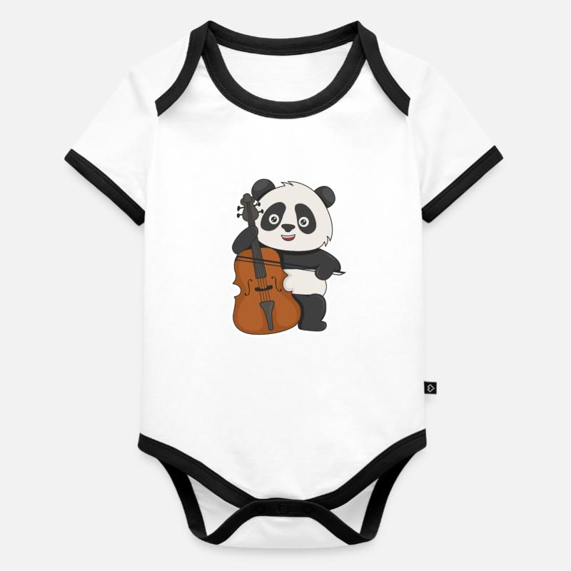 Conception de panda de violoncelle pour un violoncelliste - Body Bébé bio contrasté manches courtes - blanc/noir 