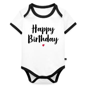 Joyeux anniversaire coeur cadeau d'anniversaire - Body Bébé bio contrasté manches courtes - blanc/noir  - Devant
