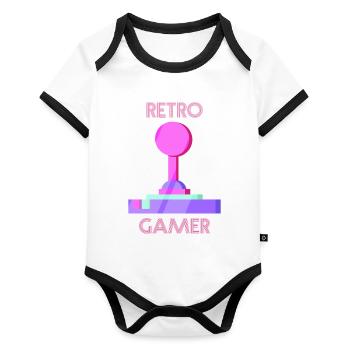 Cadeau vintage de jeux vidéo rétro - Body Bébé bio contrasté manches courtes - blanc/noir  - Devant