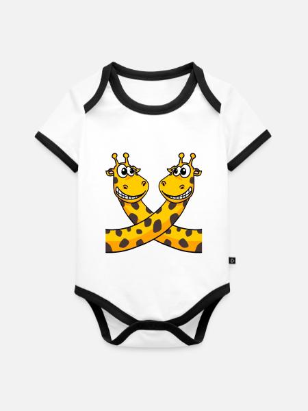 Giraffen Giraffe - Baby Bio-Kurzarm-Kontrastbody - Weiß/Schwarz