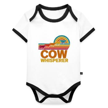 Colorful nostalgic retro farmer COW WHISPERER - Organic Baby Contrasting Bodysuit - white/black  - Front