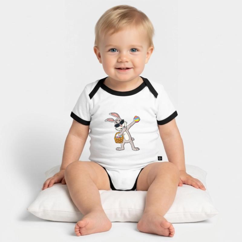 Easter Easter Happy Easter Easter Eggs Dabbing Organic Baby Contrasting Bodysuit