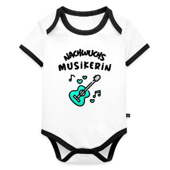 Nachwuchsmusikerin Nachwuchs Musiker Gitarre Musik - Baby Bio-Kurzarm-Kontrastbody - Weiß/Schwarz  - Vorne