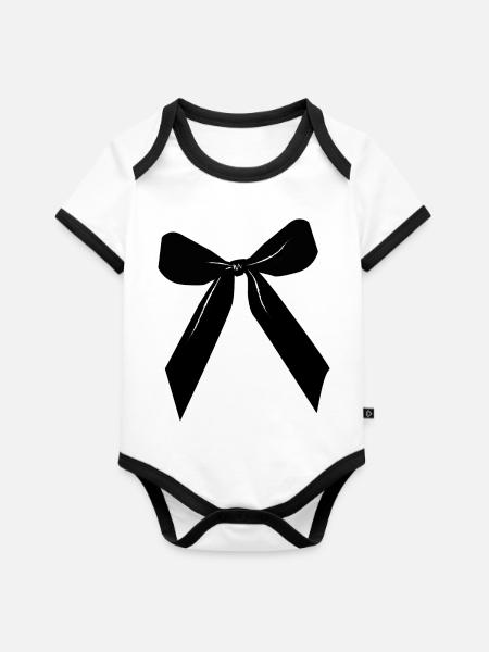 Schwarze Schleife - Baby Bio-Kurzarm-Kontrastbody - Weiß/Schwarz