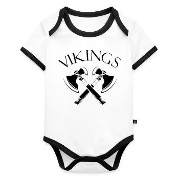 vikings wikinger axt Äxte Nordmann Dänemark Logo - Baby Bio-Kurzarm-Kontrastbody - Weiß/Schwarz  - Vorne