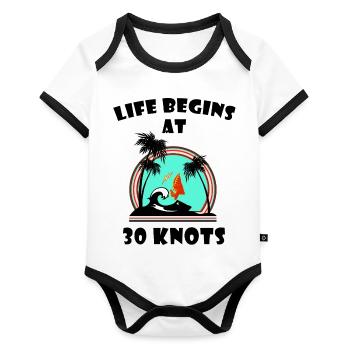 Life begins at 30 knots - Body Bébé bio contrasté manches courtes - blanc/noir  - Devant