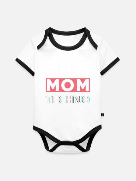 Milk Mom Techno - Baby Bio-Kurzarm-Kontrastbody - Weiß/Schwarz