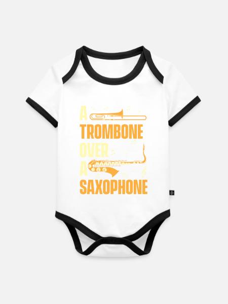 Posaune - Baby Bio-Kurzarm-Kontrastbody - Weiß/Schwarz