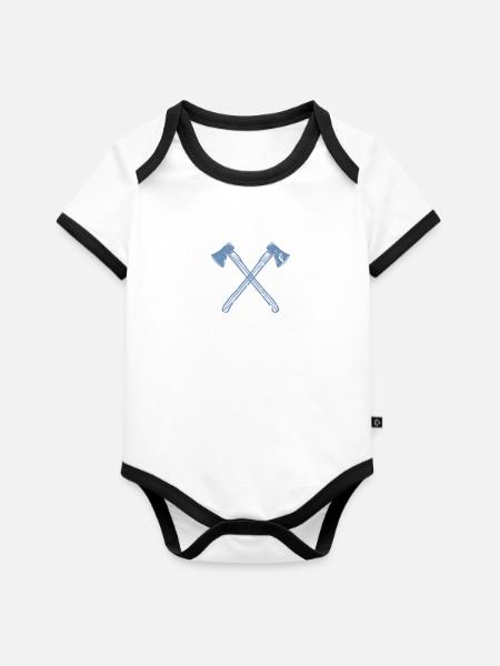 Axt gekreuzte Äxte - Baby Bio-Kurzarm-Kontrastbody - Weiß/Schwarz