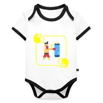 Boxe pixel - idee cadeau boxeur - Body Bébé bio contrasté manches courtes - blanc/noir  - Devant