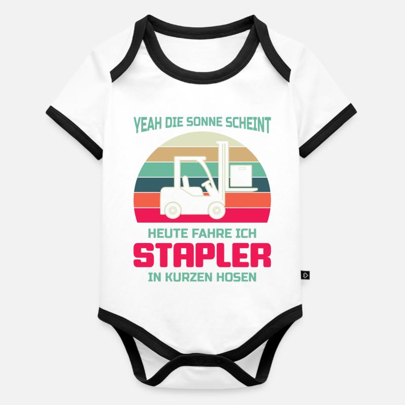 Lagerarbeiter Logistiker Stapler Staplerfahrer - Baby Bio-Kurzarm-Kontrastbody - Weiß/Schwarz
