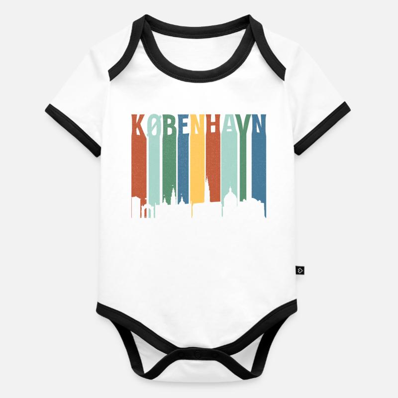 København Neon Skyline Pattern - Body Bébé bio contrasté manches courtes - blanc/noir