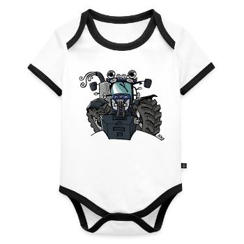 0533 BlueTractor T7 170 - Body Bébé bio contrasté manches courtes - blanc/noir  - Devant