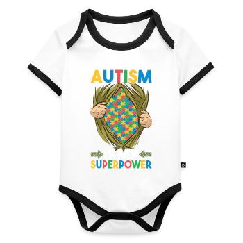 Autistic Autism Autistic - Organic Baby Contrasting Bodysuit - white/black  - Front