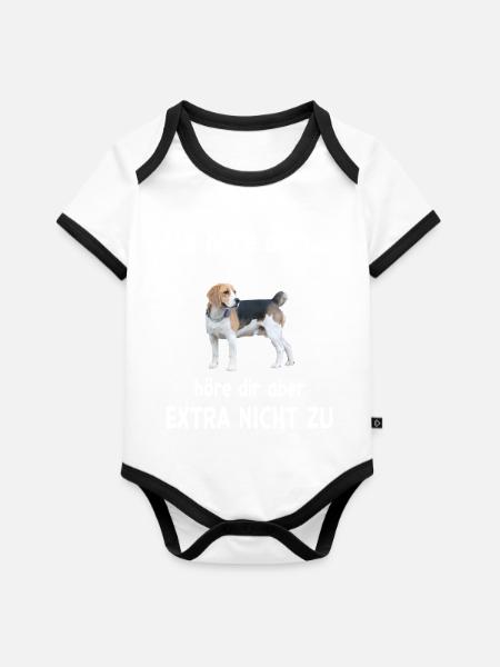 Beagle Hund - Beagle - Baby Bio-Kurzarm-Kontrastbody - Weiß/Schwarz