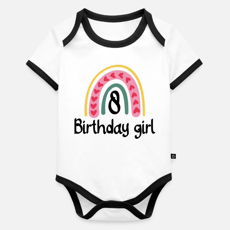 Regenbogen-Herz-Bogen - Baby Bio-Kurzarm-Kontrastbody - Weiß/Schwarz 