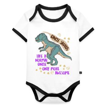 Uncle Saurus like normal uncle only cooler - Organic Baby Contrasting Bodysuit - white/black  - Front