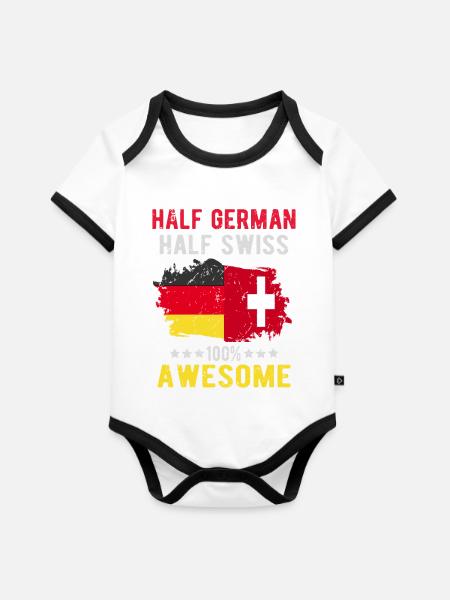 Halb Deutsch Halb Schweizer - Baby Bio-Kurzarm-Kontrastbody - Weiß/Schwarz