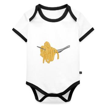 Forchetta per spaghetti di pasta - Body da neonato a manica corta, ecologico e in contrasto cromatico - bianco/nero  - Fronte