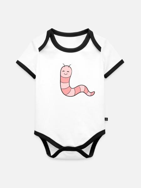 Wurm Regenwurm - Baby Bio-Kurzarm-Kontrastbody - Weiß/Schwarz 