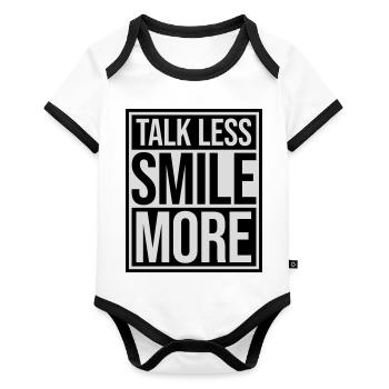 parler moins sourire plus - Body Bébé bio contrasté manches courtes - blanc/noir  - Devant