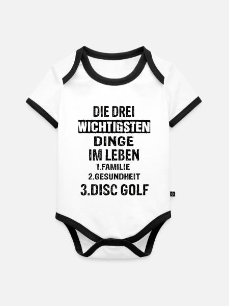 Disc Golf - Baby Bio-Kurzarm-Kontrastbody - Weiß/Schwarz