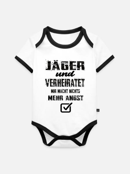 Jäger und Verheiratet - Baby Bio-Kurzarm-Kontrastbody - Weiß/Schwarz