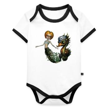 L’amitié de la sirène steampunk - Body Bébé bio contrasté manches courtes - blanc/noir  - Devant