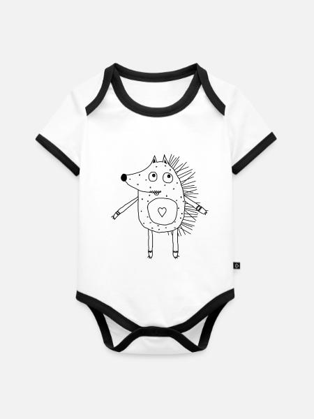 Igel mit Herz - Baby Bio-Kurzarm-Kontrastbody - Weiß/Schwarz