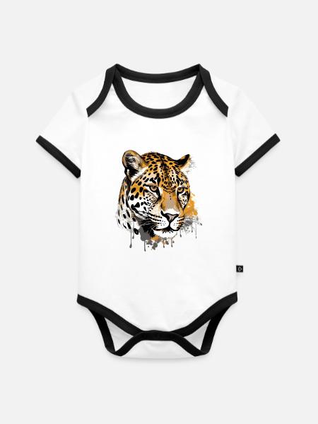 Jaguar - Baby Bio-Kurzarm-Kontrastbody - Weiß/Schwarz 