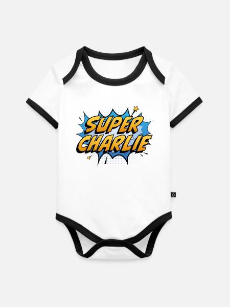 Super Charlie - Baby Bio-Kurzarm-Kontrastbody - Weiß/Schwarz