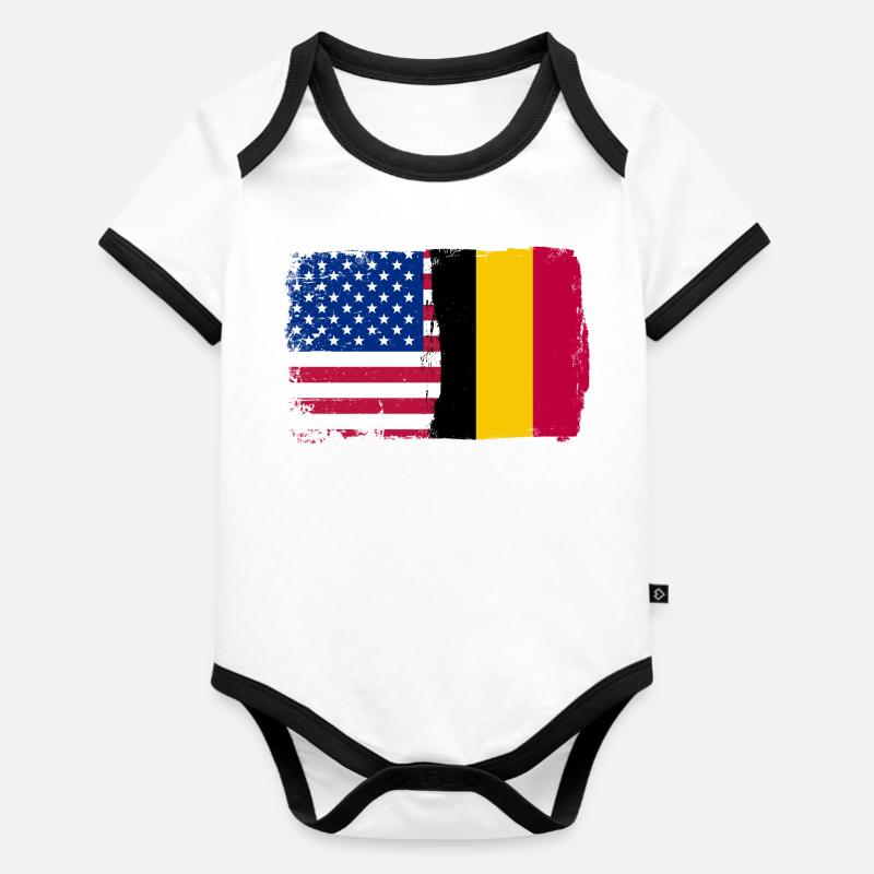 Grunge US Belgique Drapeau Split - Body Bébé bio contrasté manches courtes - blanc/noir 