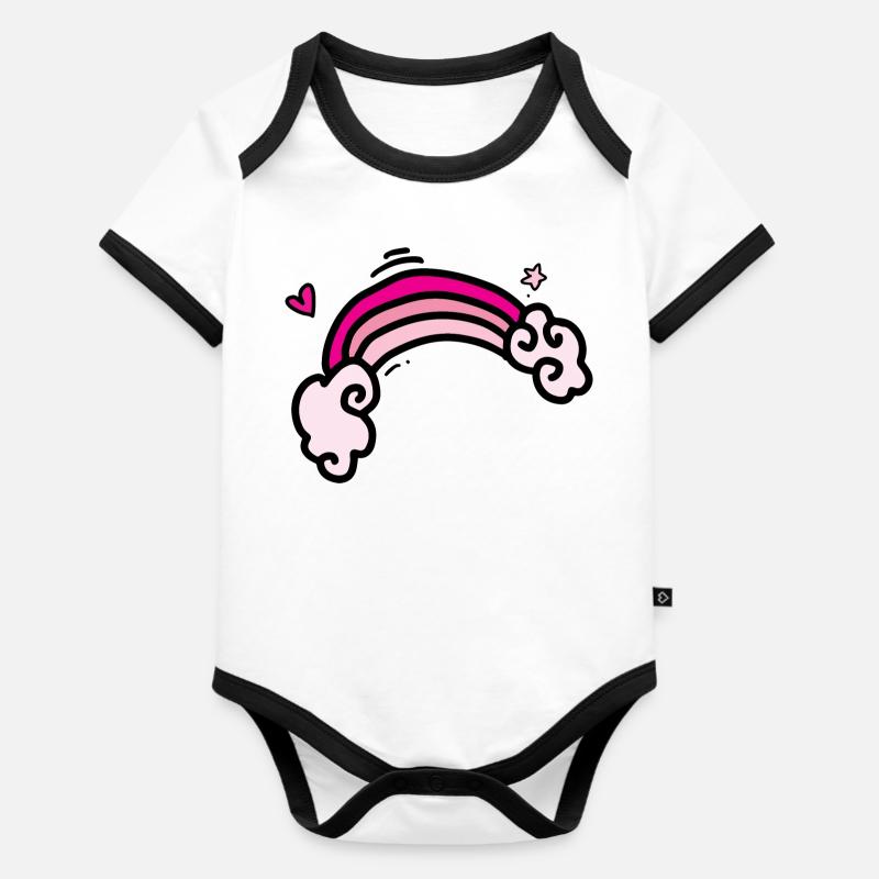 Nuages arc-en-ciel rose pastel - Body Bébé bio contrasté manches courtes - blanc/noir