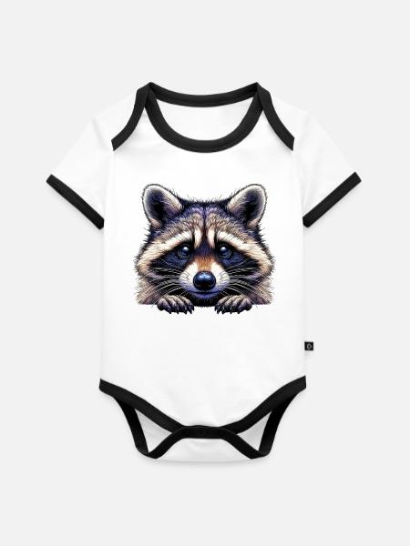 Waschbär - Baby Bio-Kurzarm-Kontrastbody - Weiß/Schwarz