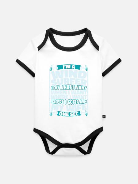 Windsurfen Windsurfer - Baby Bio-Kurzarm-Kontrastbody - Weiß/Schwarz