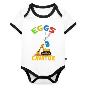 Lustiger Ostern Spruch Osterhase Baggerfahrer - Baby Bio-Kurzarm-Kontrastbody - Weiß/Schwarz  - Vorne