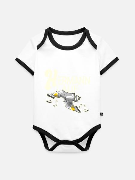 Hermann lauf - Baby Bio-Kurzarm-Kontrastbody - Weiß/Schwarz 