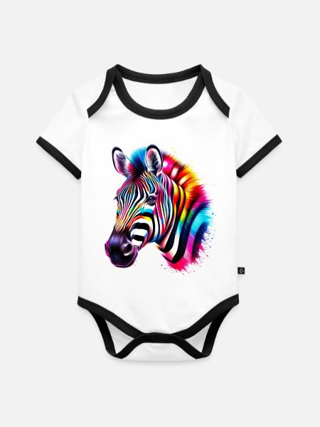Zebra - Baby Bio-Kurzarm-Kontrastbody - Weiß/Schwarz 