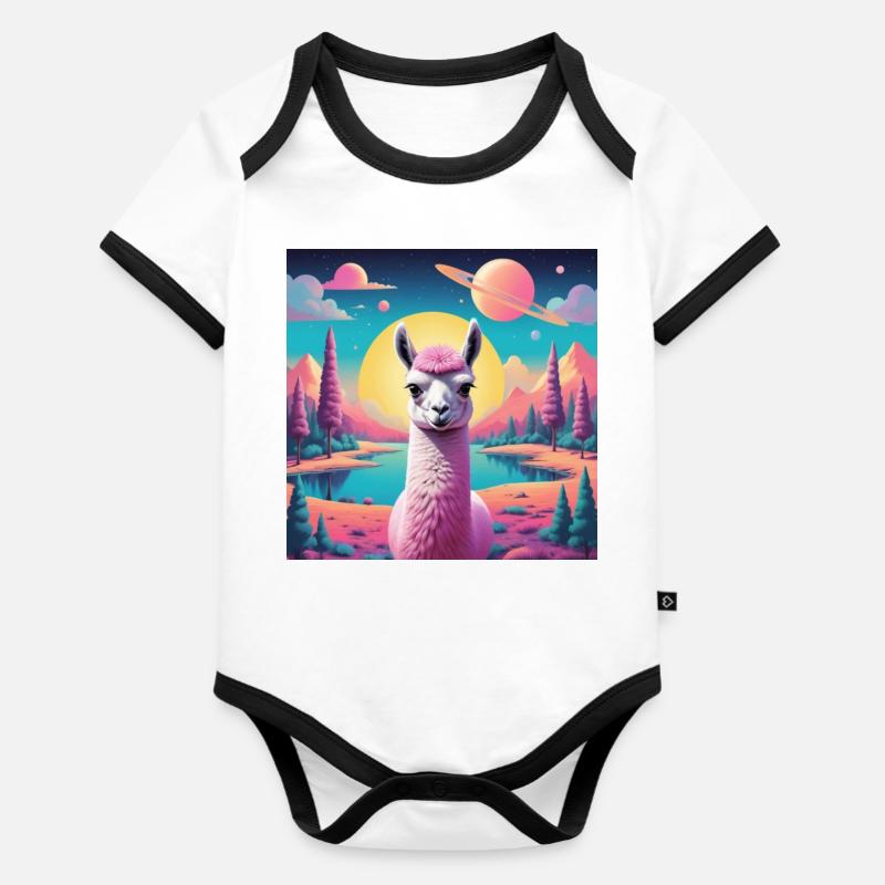 Lama de l’espace - Body Bébé bio contrasté manches courtes - blanc/noir 